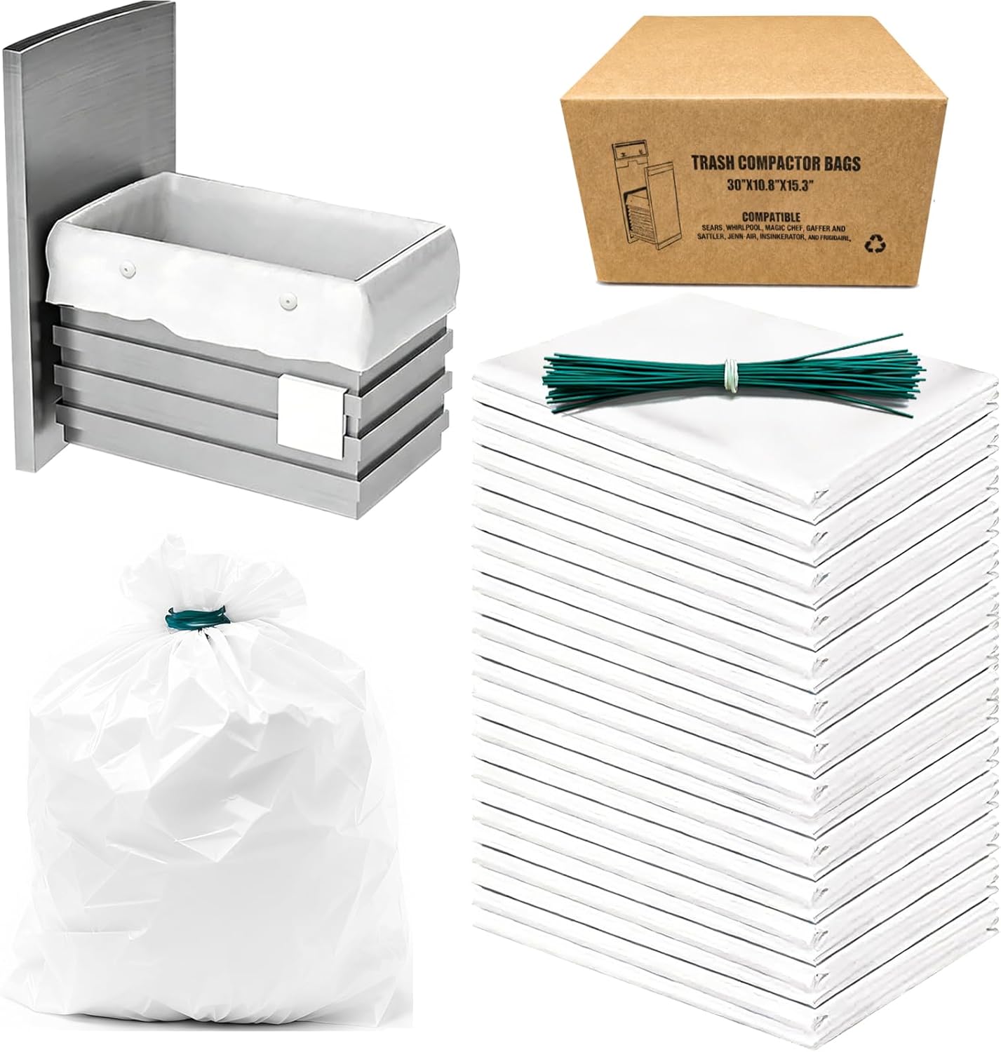 60 Pack Trash Compactor Bags Heavy Duty Compactor Bag for Kitchen Leak Proof 2.6 MIL Thickened Garbage Compactor Bags Fit for 15 inch Drawer Compactors(with Reserved Holes&Ties)