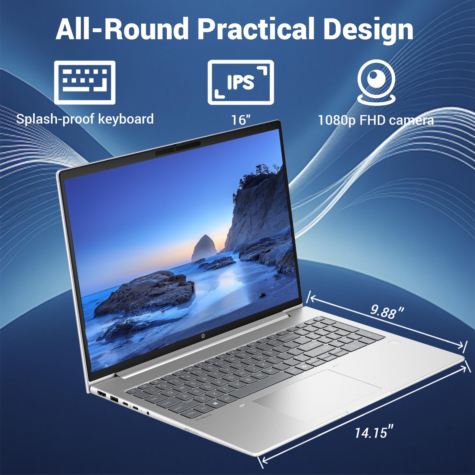 HP ProBook 4 G1iR Business AI Laptop, 16" FHD+ IPS Display, Intel Core 7 150U, 64GB DDR5, 1TB SSD, 1080p Webcam, HDMI, Long Battery Life, Wi-Fi 6, Windows 11 Pro, Bundle with 7-in-1 USB-C Hub image 8