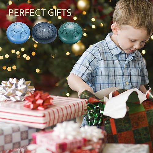 Miniatura 106 de LEKATO Tambor de lluvia para exterior, tambor de lengua de acero de 6 pulgadas, 11 notas, campanilla de lluvia de percusión para meditación, yoga