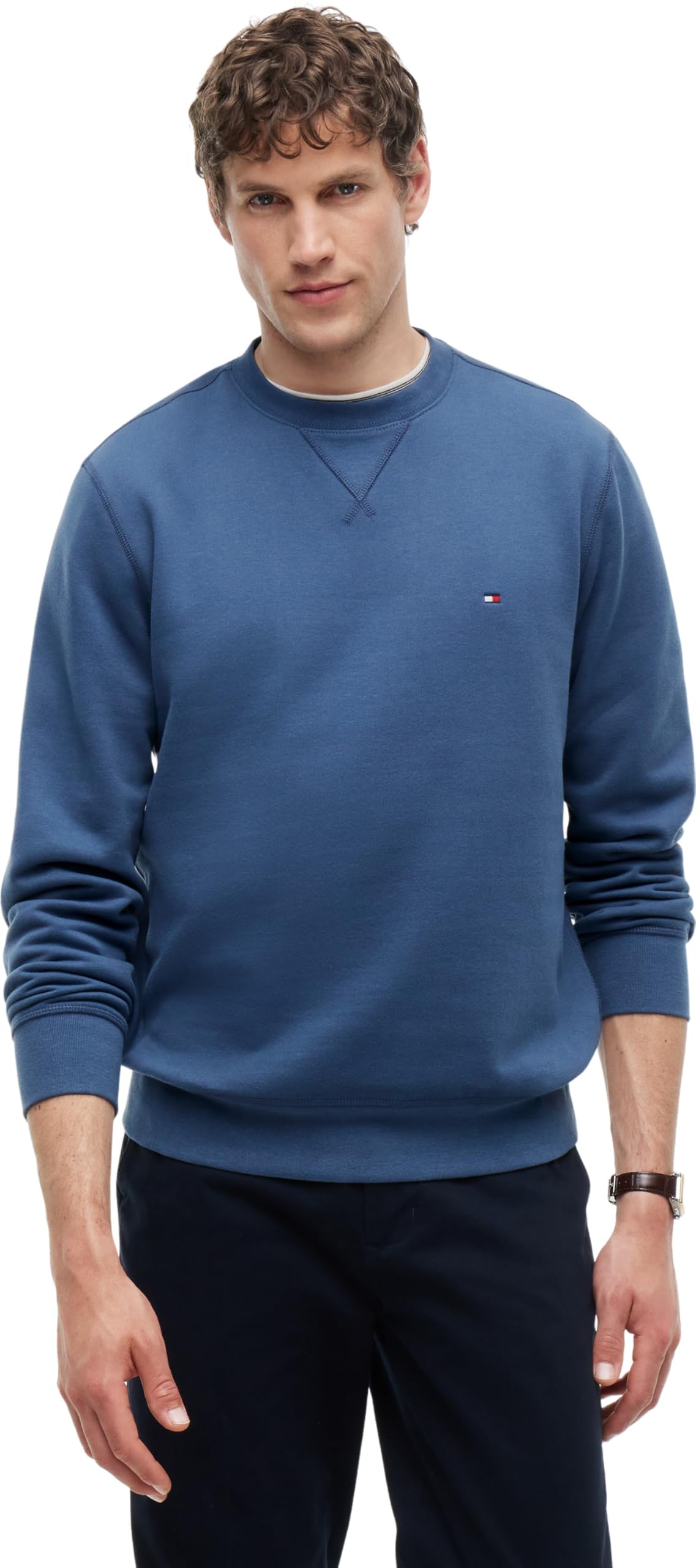 Tommy Hilfiger Men’s Seasonal Fleece Round Neck Sweatshirt, Blue (Aegean Sea), XXL