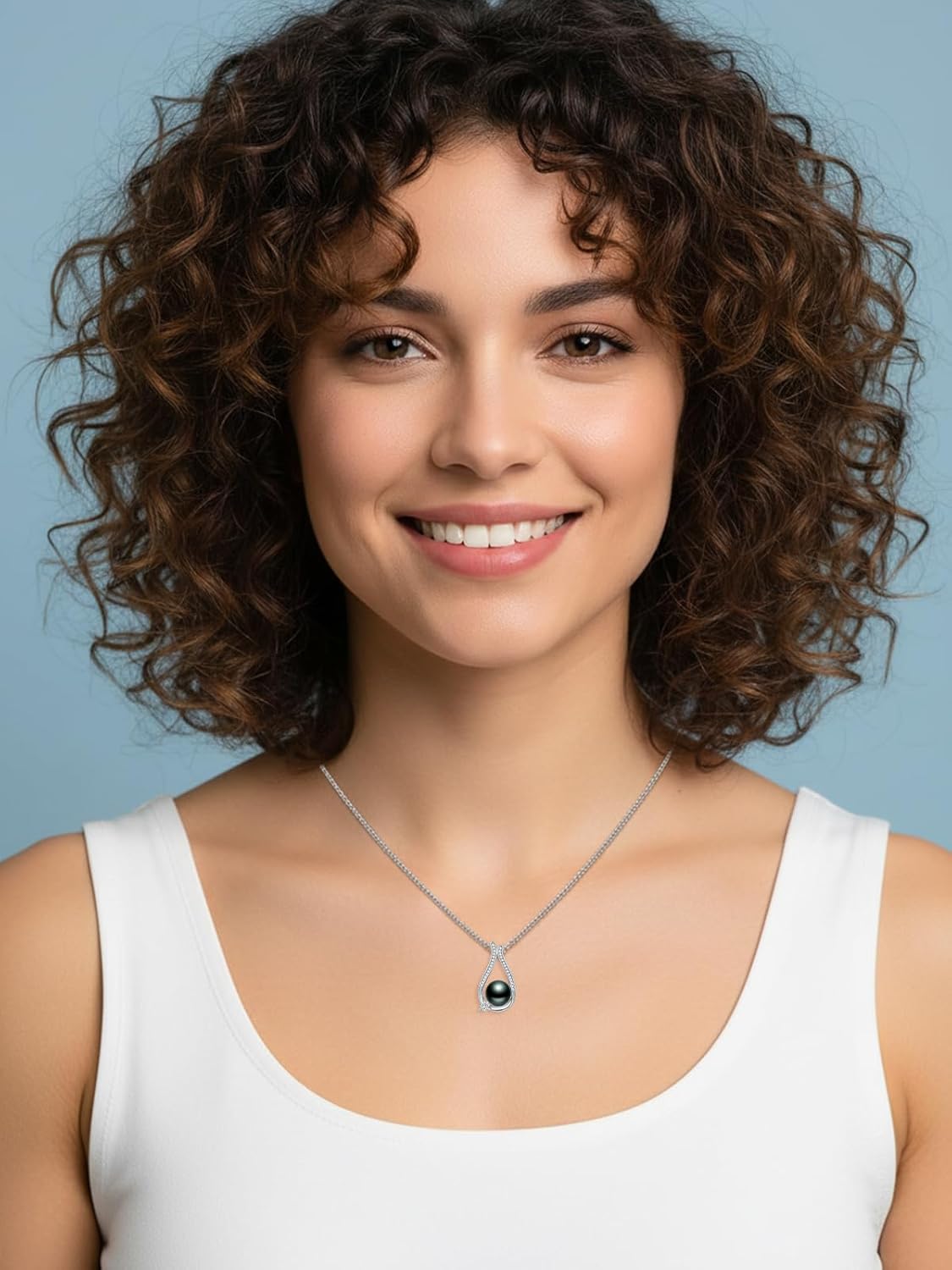 Tahitian Black Pearl 18K White Gold Plated Sterling Silver Heart/Infinity/Four Leaf Clover Pendant Necklace Jewelry Gifts for Women Wife Mom Girlfriend Wedding Birthday Anniversary Christmas - Image 5