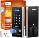 Philips Wi-Fi Smart Door Lock, Keyless Entry Door Lock with App Control,Fingerprint ID,Auto Unlock,Keypad Deadbolt with Wi-Fi Bridge Adaptor,Smart Locks for Front Door - Matte Black