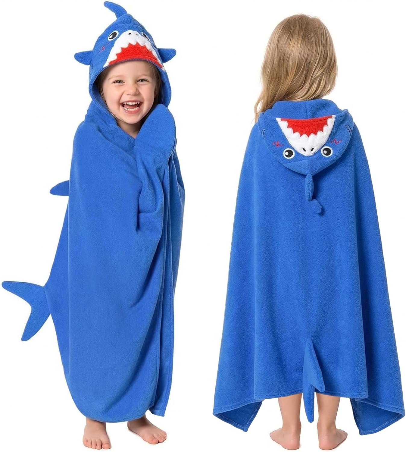 OLAOLA Shark Hooded Towel for Kids 3-12 Years, 28" x 53" Soft Thick Absorbent Beach Towels, Toddler Bath Towel Wrap, Swim Pool Towels Poncho for Boys Girls