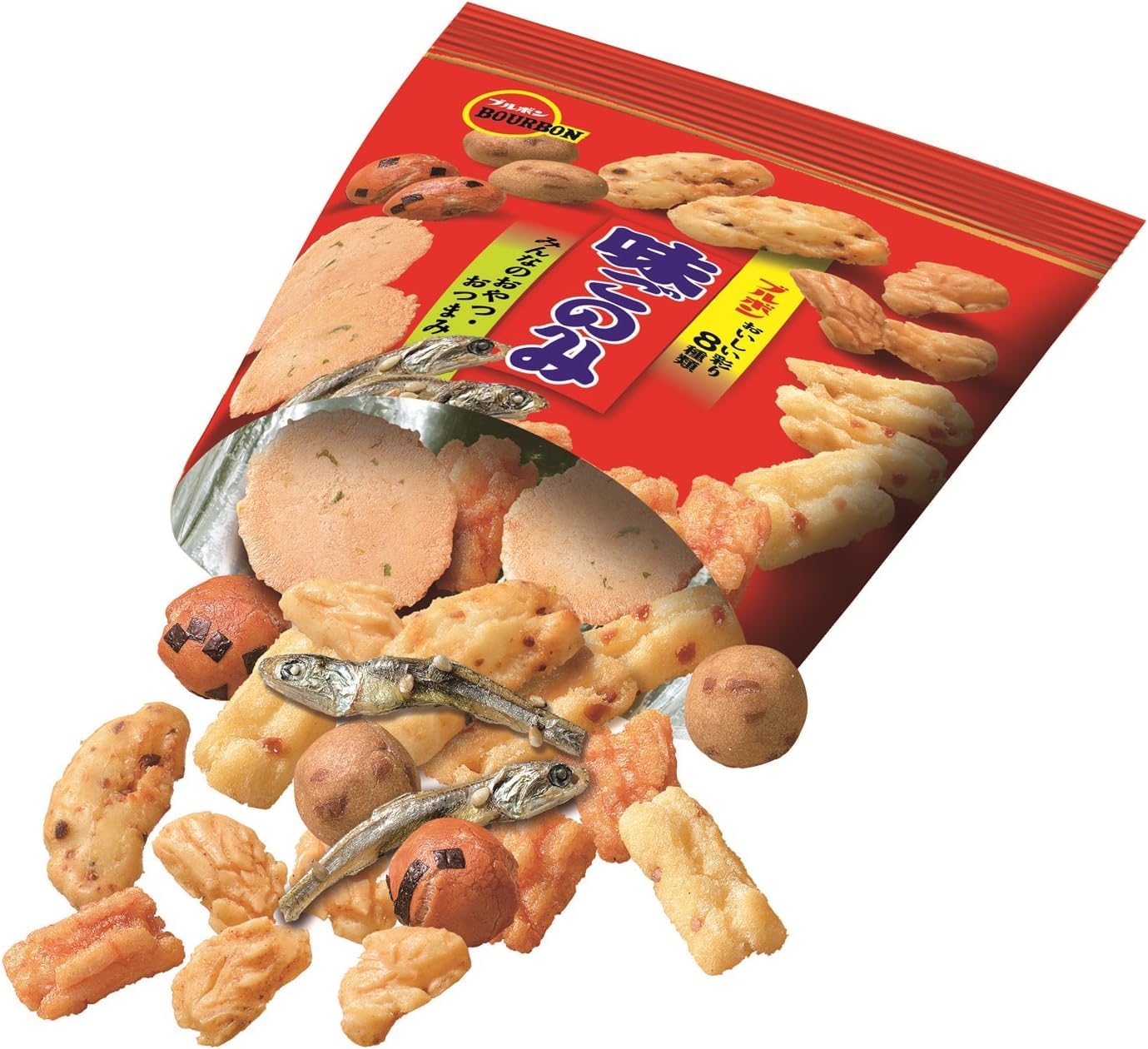 Bourbon Aji Gonomi Family Pack Japanese Mixed Rice Crackers, Small Fish, Bean Snacks 110g (Pack of 2), MADE IN JAPAN
