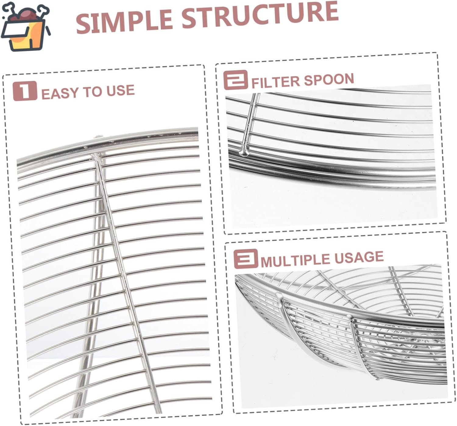 Stainless Steel Food Strainer 11-inch Noodle Colander Fine Mesh Sturdy Kitchen Utensil for Cooking and Frying for Draining Pasta and Vegetables