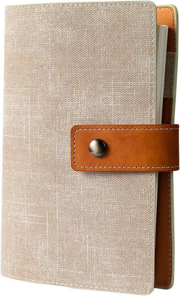 CAGIE A6 Refillable Faux Leather Traveler Notebook Binder Journals 6 Ring Binder Personal Organizer Travel Diary for Women Men Lined Grid Blank Paper with Calendar Light Khaki