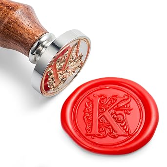 Mceal Wax Seal Stamp, Silver Brass Head with Wooden Handle, Regal Letter A to Z SeriesLetter K