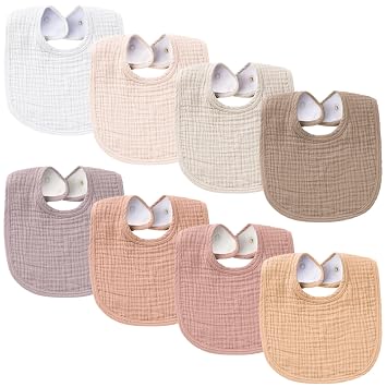 Konssy Muslin Baby Bibs 8 Pack Baby Bandana Drool Bibs قطن للجنسين بنين وبنات، طقم ماص ناعم للتسنين والسيل