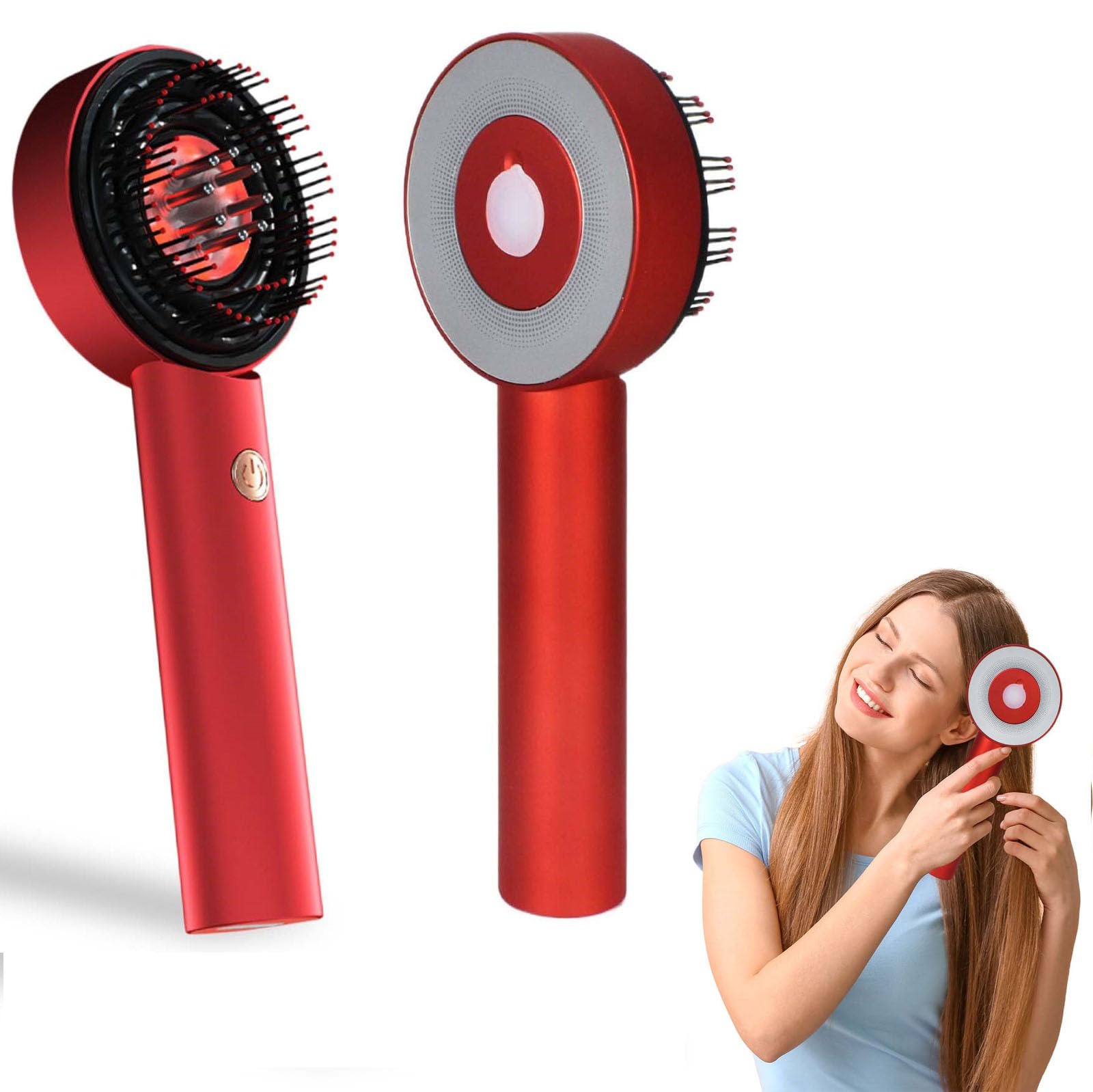 Pettine Massaggiante Elettrico, Spazzola Massaggiante Cuoio Capelluto, Applicatore Elettrico per Olio, Spazzola Elettrica, Massaggiatore Cuoio Capelluto, Regolabile in 3 Livelli (Rosso)