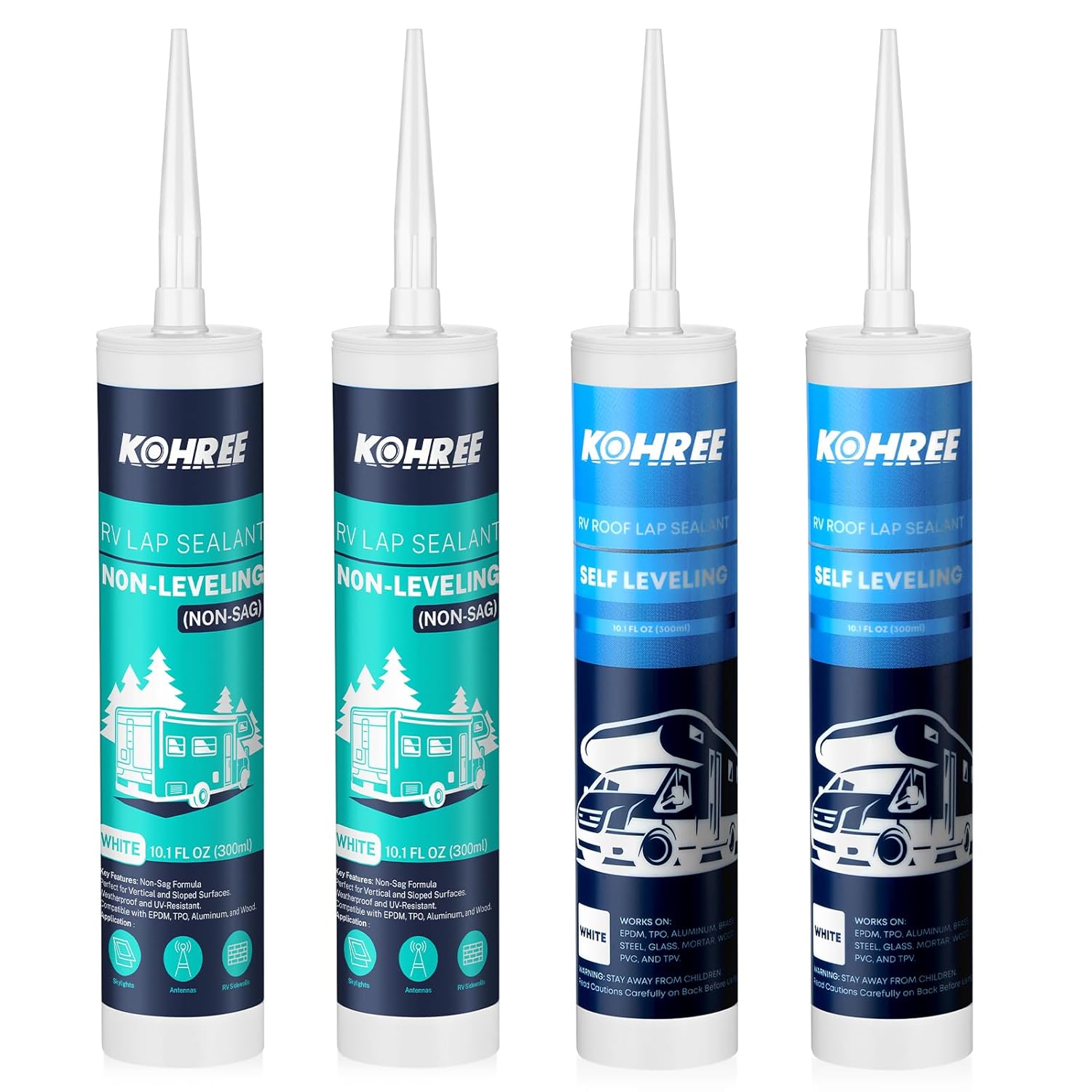 Kohree Self-Leveling RV Roof Sealant 2 Pack Bundle Non Leveling RV Roof Sealant 2 Pack,RV Caulking for Roofing, Maintenance, Repair