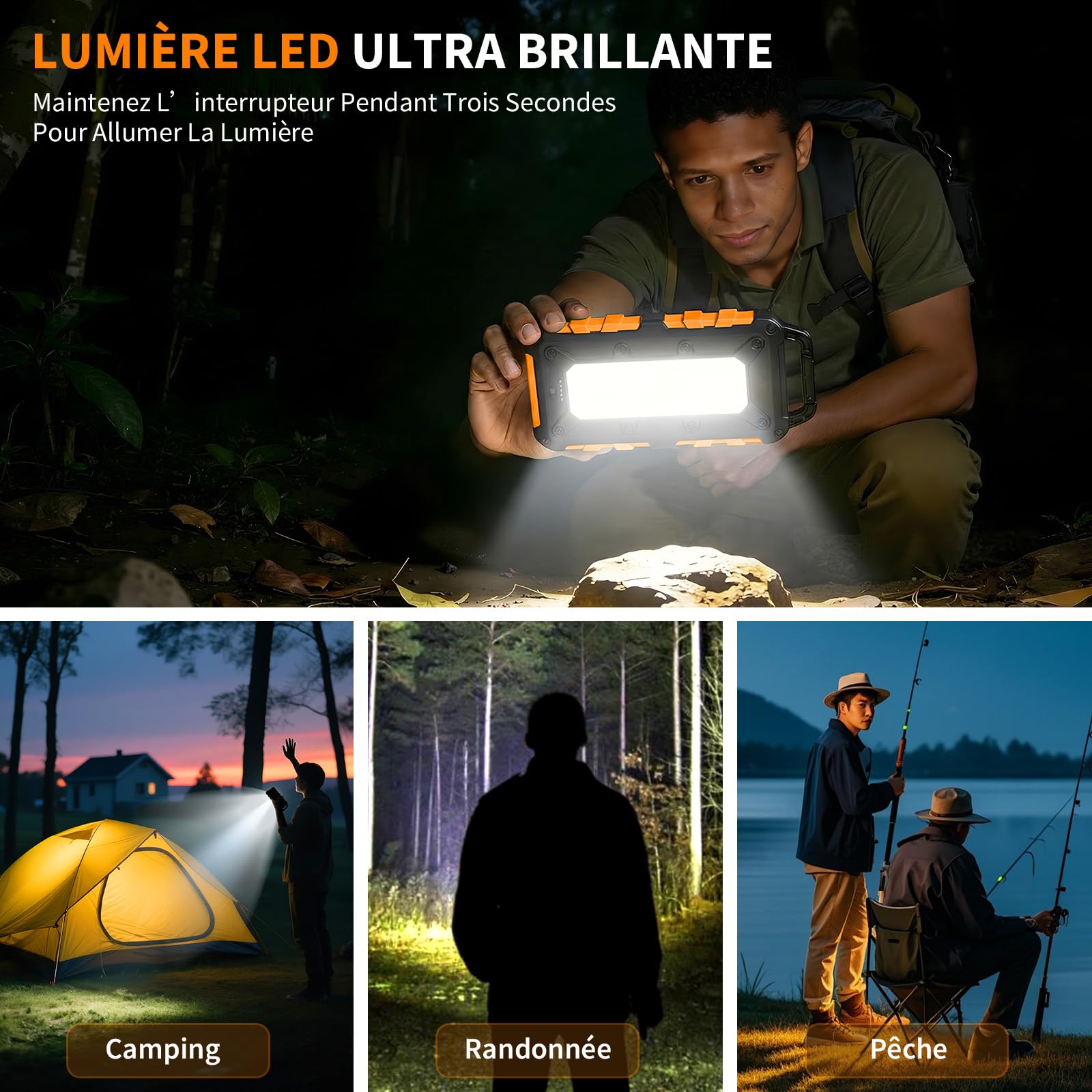 Batterie Externe Solaire 10000mAh PD 22,5W Chargeur Solaire avec 2 Ports USB et Une Entrée USB-C Charge Rapide Solar Power Bank Imperméable Compatible avec Téléphone Tablette Camping, Orange