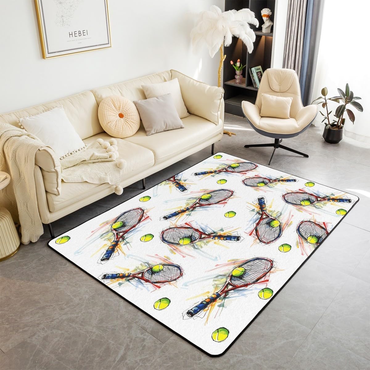 Living Room Rug 3D Tennis Printed Floor Mat Bathroom Foot Mat Area Rug Teenage Bedroom Decorative Game Room Mat, 80 X 160 Cm - Polyester Soft Touch Easy Clean-3304603368831
