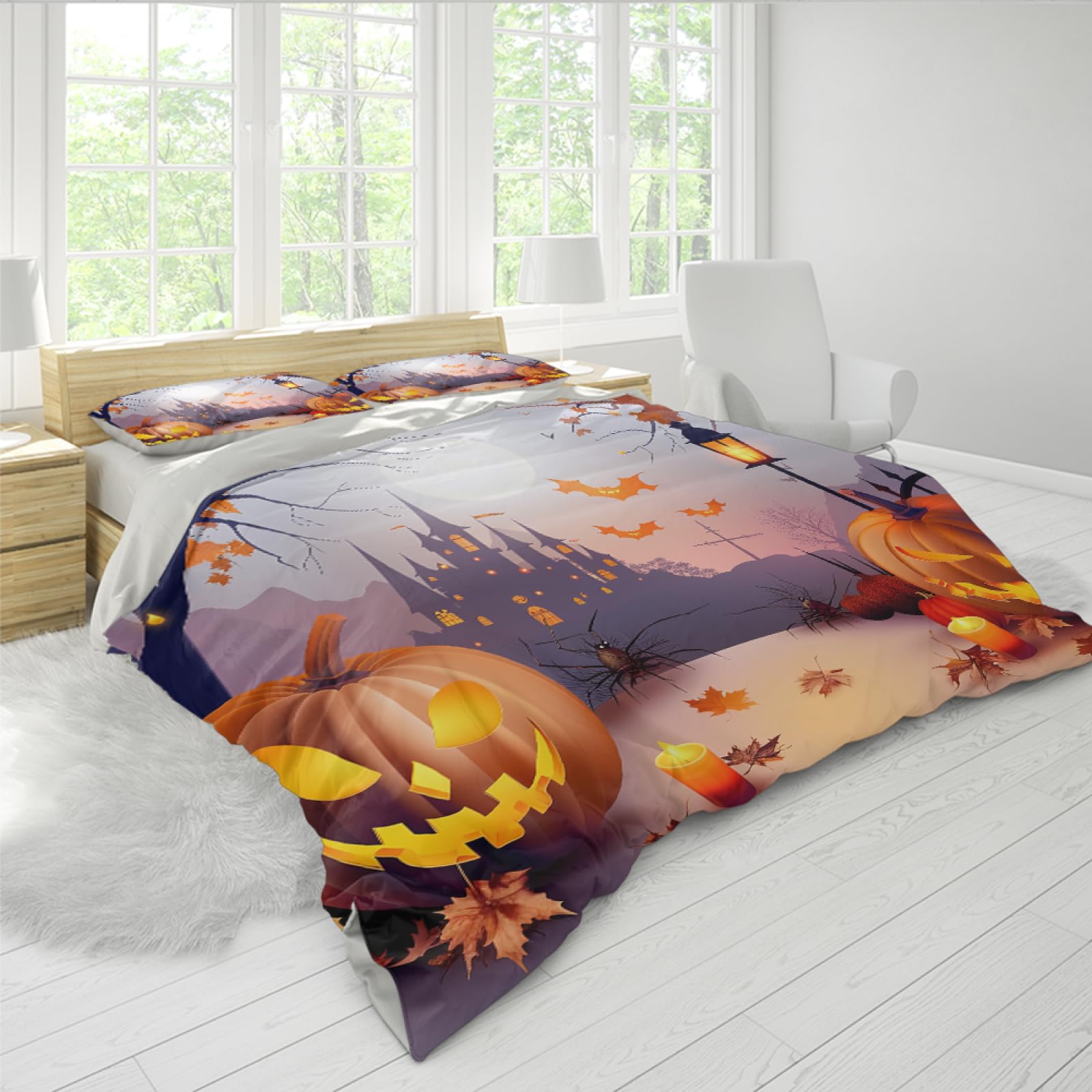 Housse de couette chauve-souris automne pour une déco de chambre Halloween cosy
