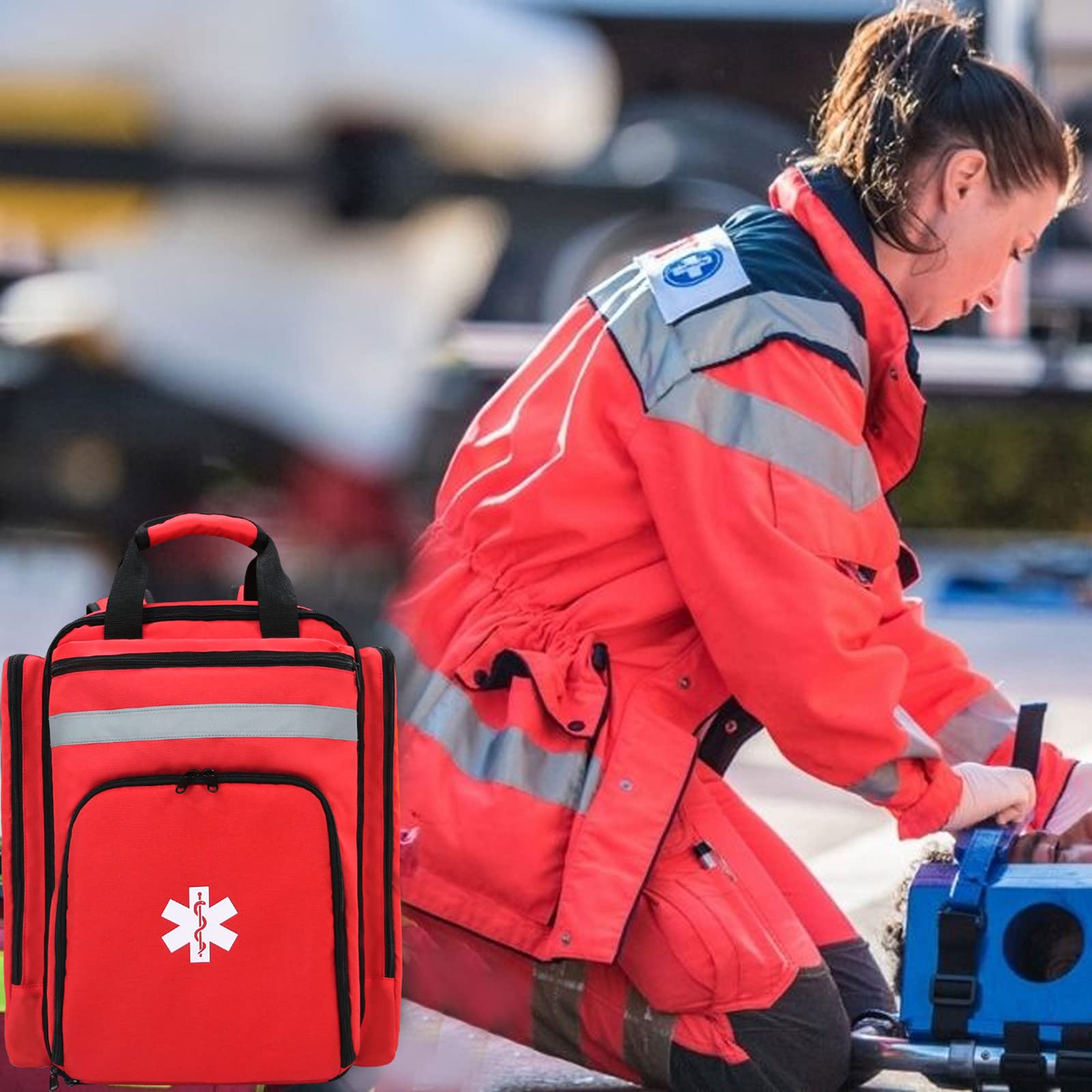 Mochila médica de Emergencia,Bolsa de Trauma de Primeros Auxilios con Reflectante,Bolsa de Mochila médica de Primeros Auxilios de Gran Capacidad(Rojo)