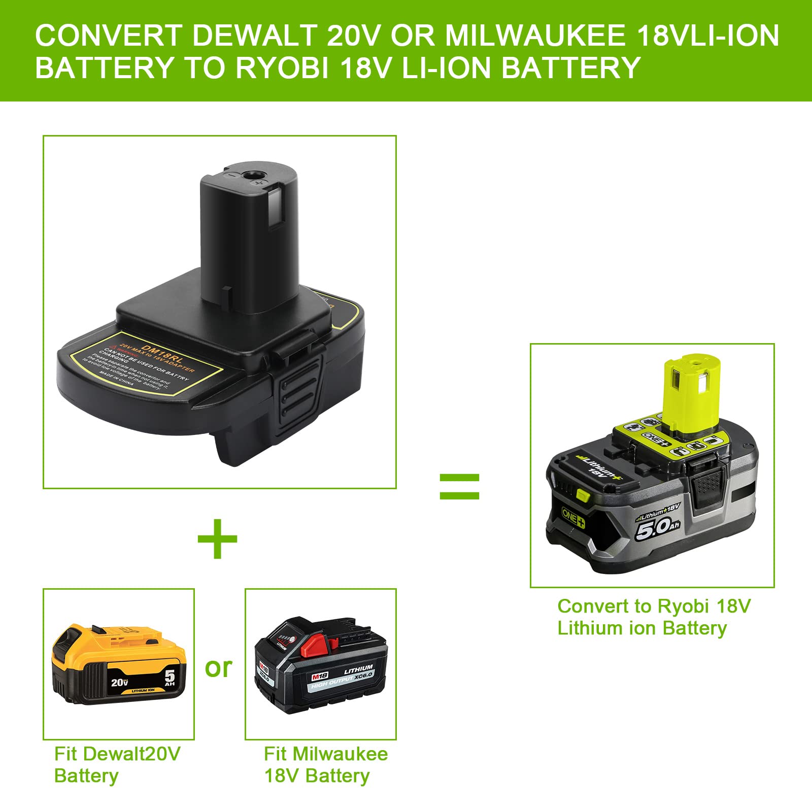 Milwaukee Tools DM18RL Battery Adapter For Dewalt For Milwaukee