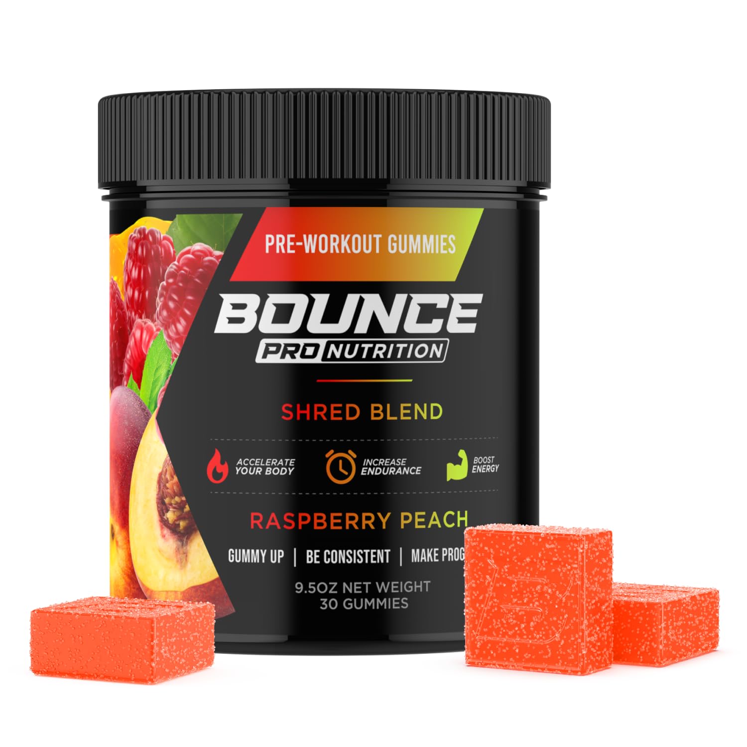 Bounce Pro Pré-treino em gomas com cafeína 260 mg e L-teanina 120 mg, 30 gomas