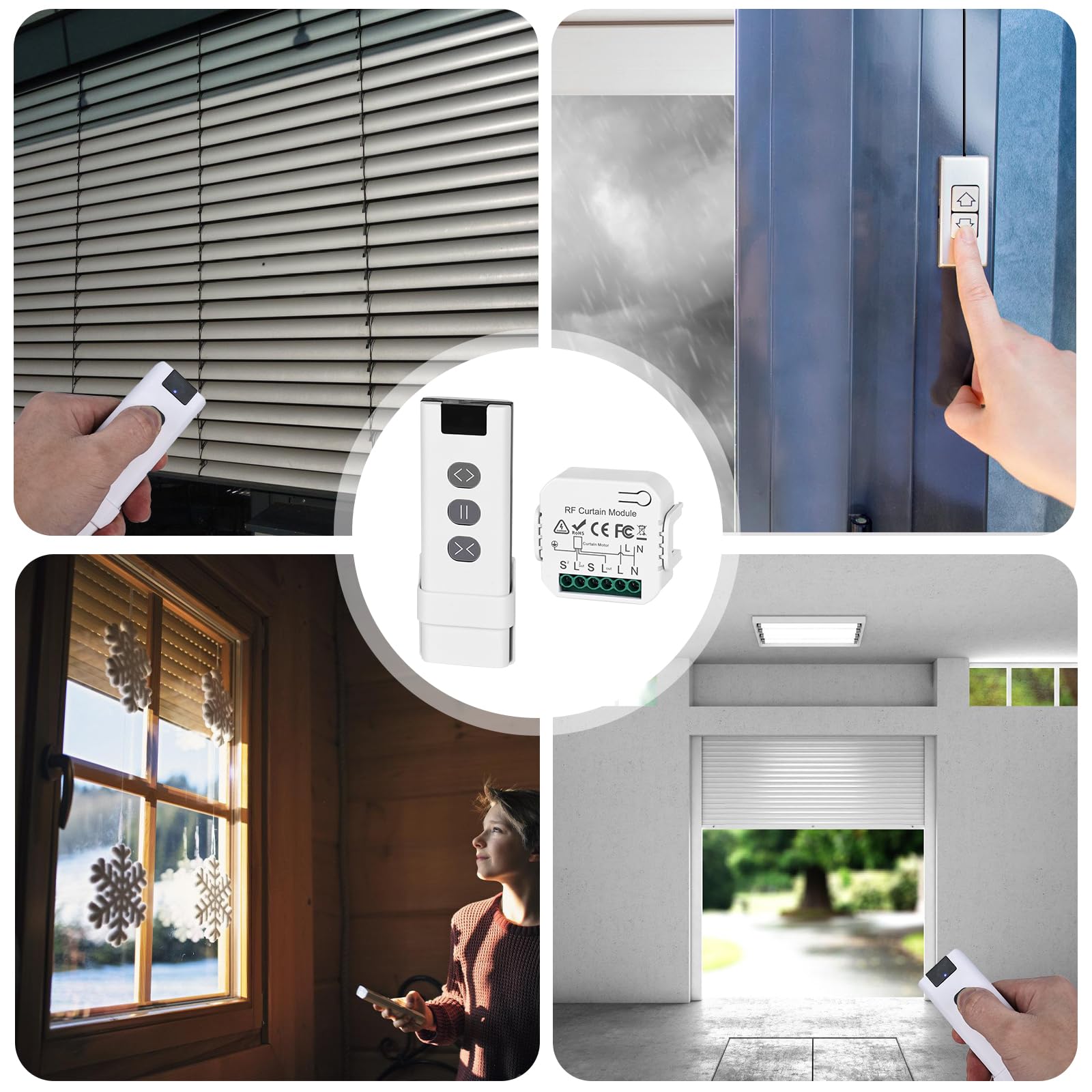 Paquete de 4 controles de persianas inalámbricos - Interruptor inteligente - Compatible con interruptor inalámbrico de 230 V - Adecuado para persianas enrollables, estores, persianas - Interruptor