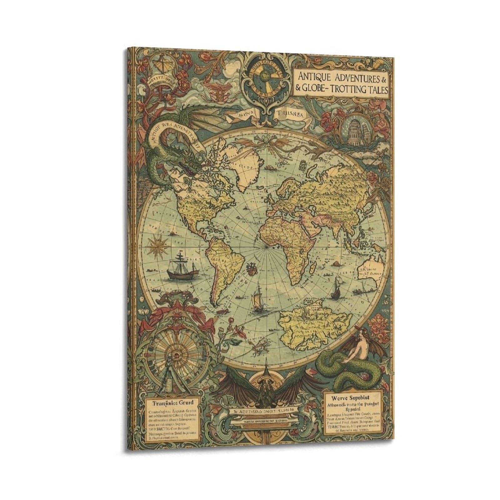 OKAHYS Vintage World Map Artwork Poster Decorative Painting Canvas Wall Artworks Picture 16x24inch(40x60cm)