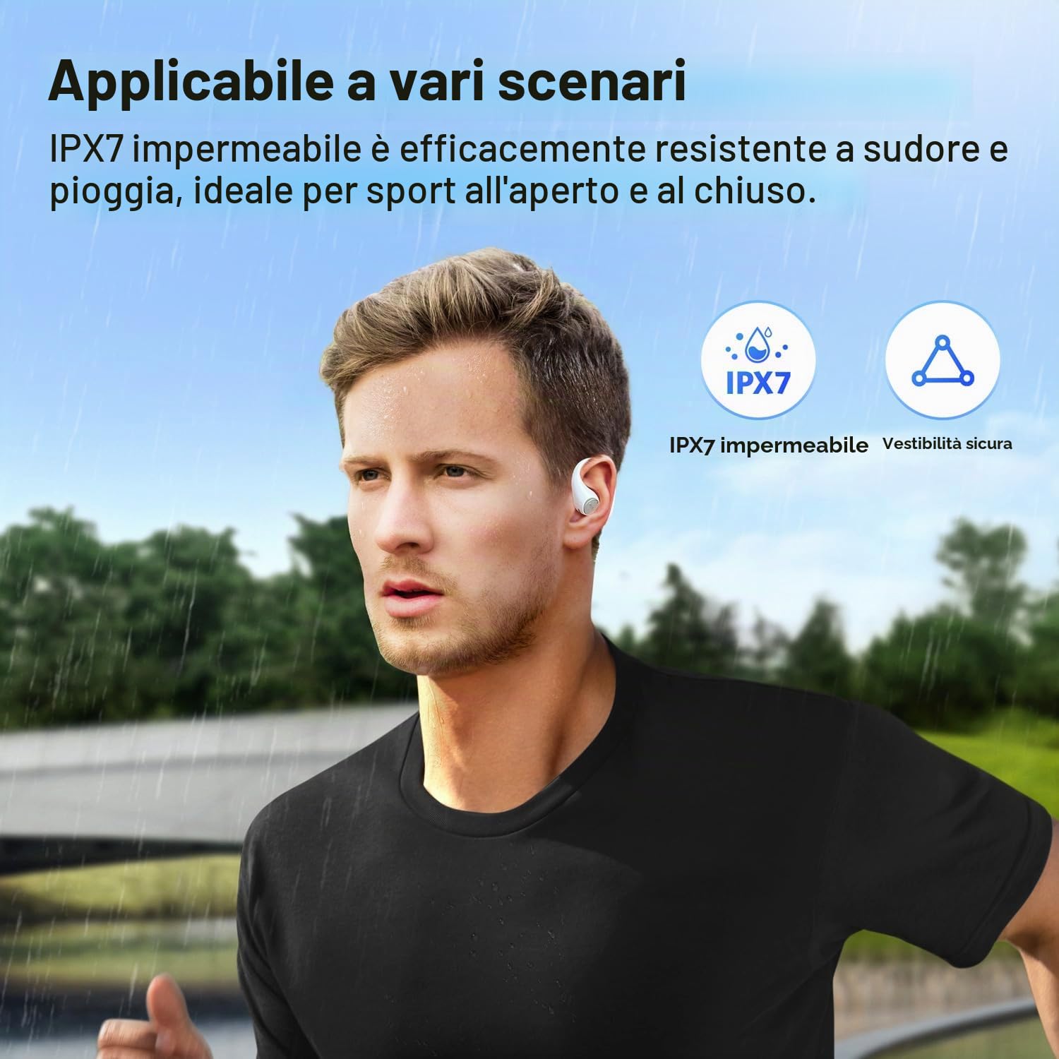 EarFun OpenJump Cuffie Open-Ear Sport, Auricolari Wireless Bluetooth | Hi-Res Audio, LDAC,42 Ore, Ricarica Wireless, Chiamate Chiare IA, Modalità Gioco, Connessione Multipunto, IPX7, Bianco