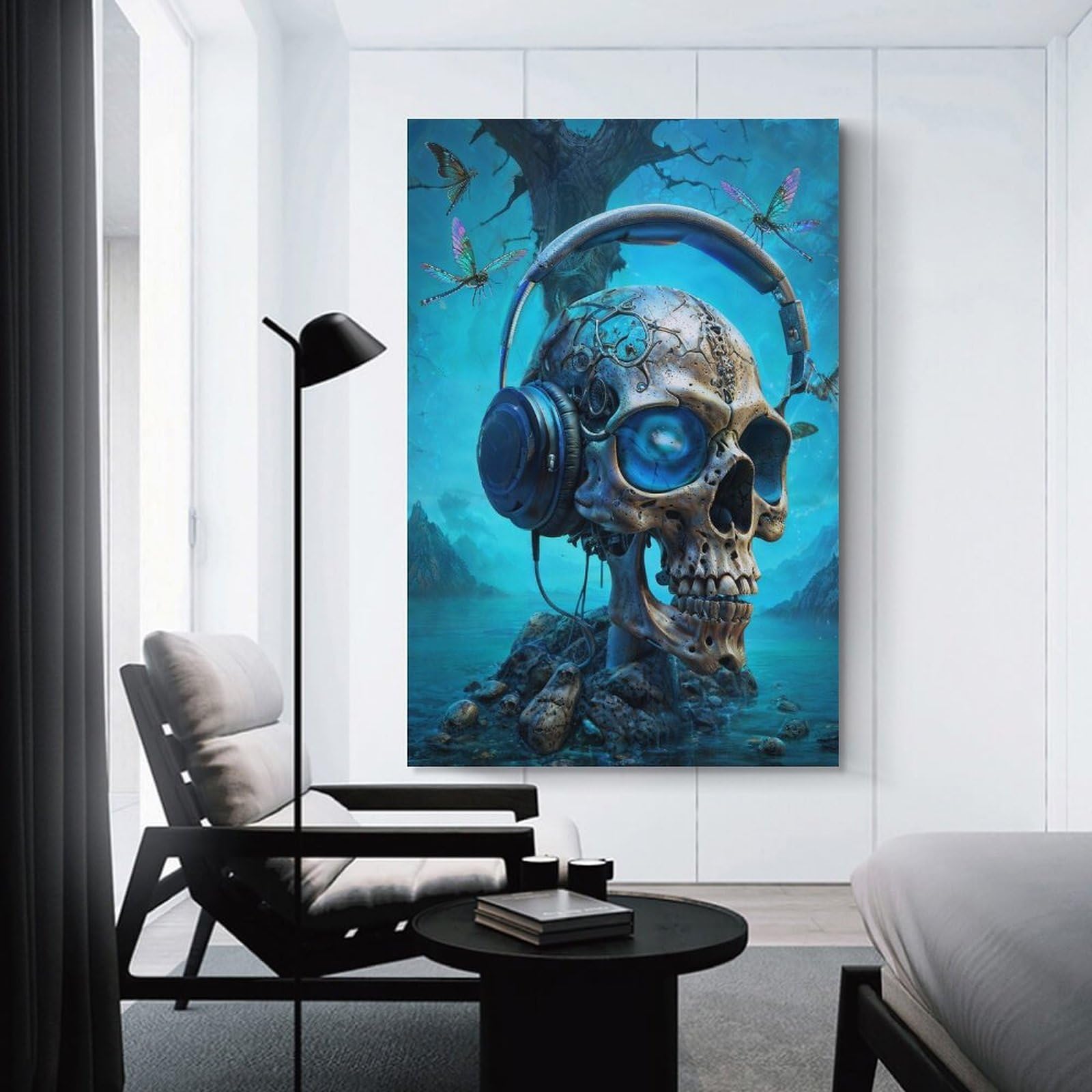 Junmoney Unframe-Rad Nightshade Music Skull Rad Nightshade Music Skull Hanging Wall Art 20X30inch(50X75cm), For Lounge, Bedroom Or Personal Spaces, Home Decor Gift With Stylish Appeal