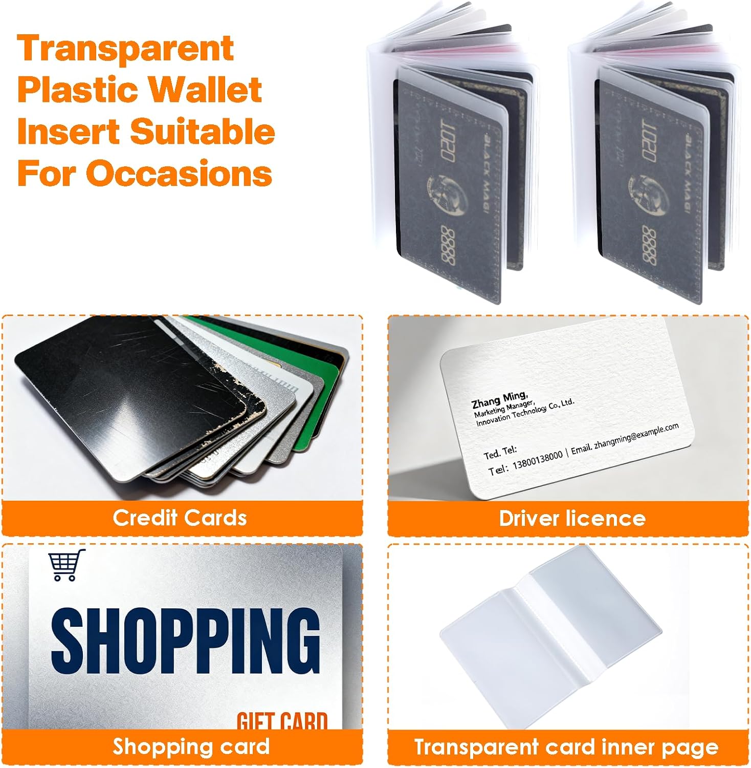 5 Packs Plastic Wallet Insert, Clear Credit Card Holder Wallet Insert with 10 Pages Protective Sleeves Inserts ID Card Picture for Bifold or Trifold