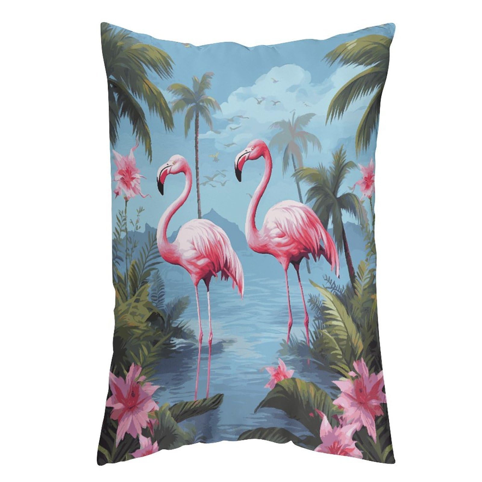 LDGSUPH Tropical Flamingos Pillow Cases Soft Pillowcase with Invisible Zipper Wrinkle Resistant Pillow Covers Breathable Removable Pillow Protector for Bed Sofa Car 20"x30"