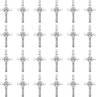 30Pcs Religion Saint Benedict Medal Jesus Cross Charm Alloy Catholic INRI Crucifix Pendants Beads with Bail for Diy Rosary Necklace Bracelet Jewelry Making Supplies