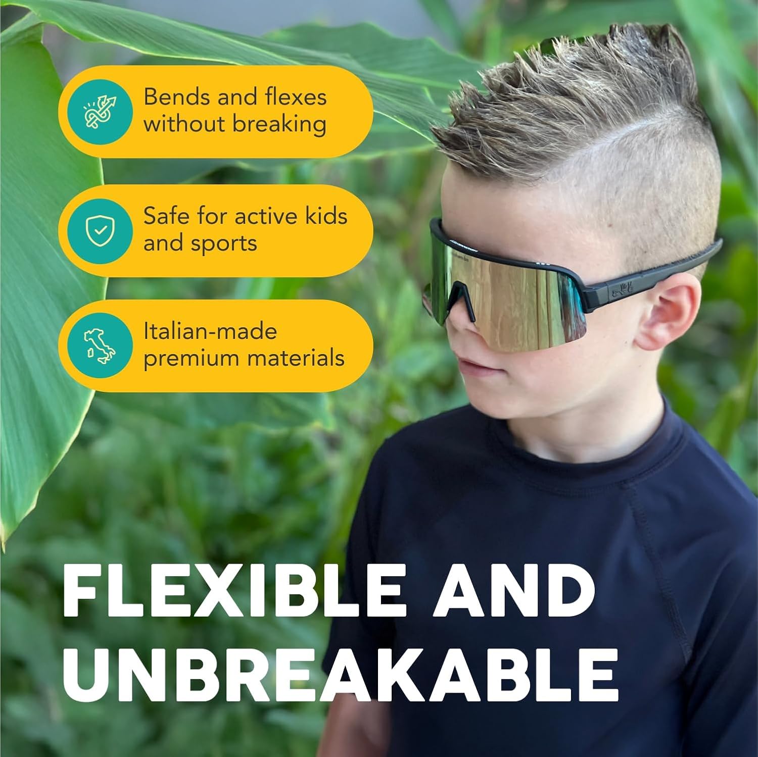 Roshambo Youth Sport Sunglasses - Italian Made Polarized UV400 Protection - Unbreakable Flexible Frame for Cycling Golf