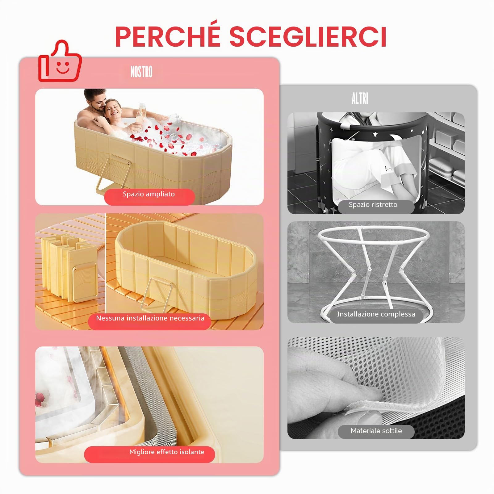 1.5M Vasca da Bagno Doppia Pieghevole - Vasca Portatile per Adulti, Senza Installazione, Ideale per SPA Domestica/Coppie, con Cuscini e Kit di Scarico (150×55×50cm)