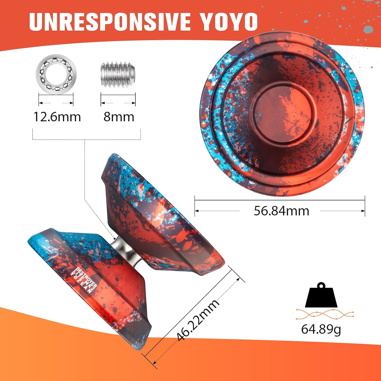 MK2 Unresponsive Yoyo Professional for Kids 8-12 and Beginner - 7071 Aluminum Metal Yo-Yo for Adults, Advance,Pro Players with 10 Strings (Blue and Red)