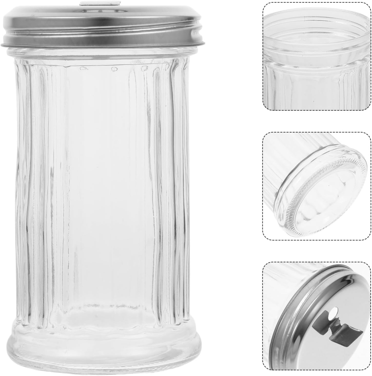 4pcs Glass Seasoning Dispenser Condiment Container for Salt Pepper and Spices Space-saving Multipurpose Kitchen Shaker Stainless Steel Lids
