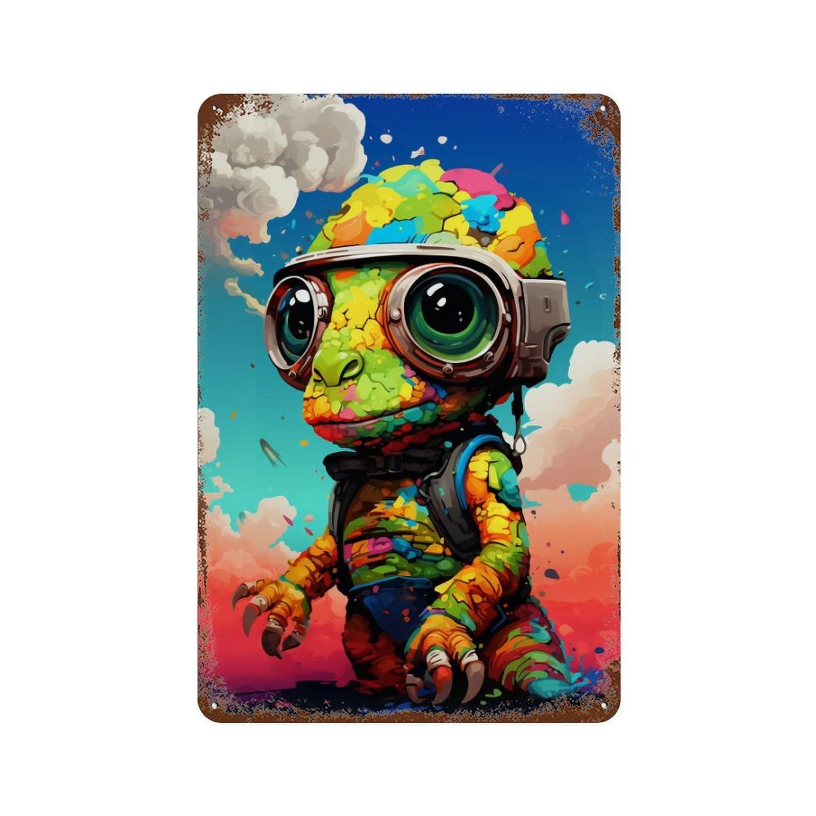 Colorful Dinosaur Art Print-2 Weathered Tin Sign 11.8"x7.9", for Shed, Workshop And Garage Wall Decor, Decorative Metal Wall Art