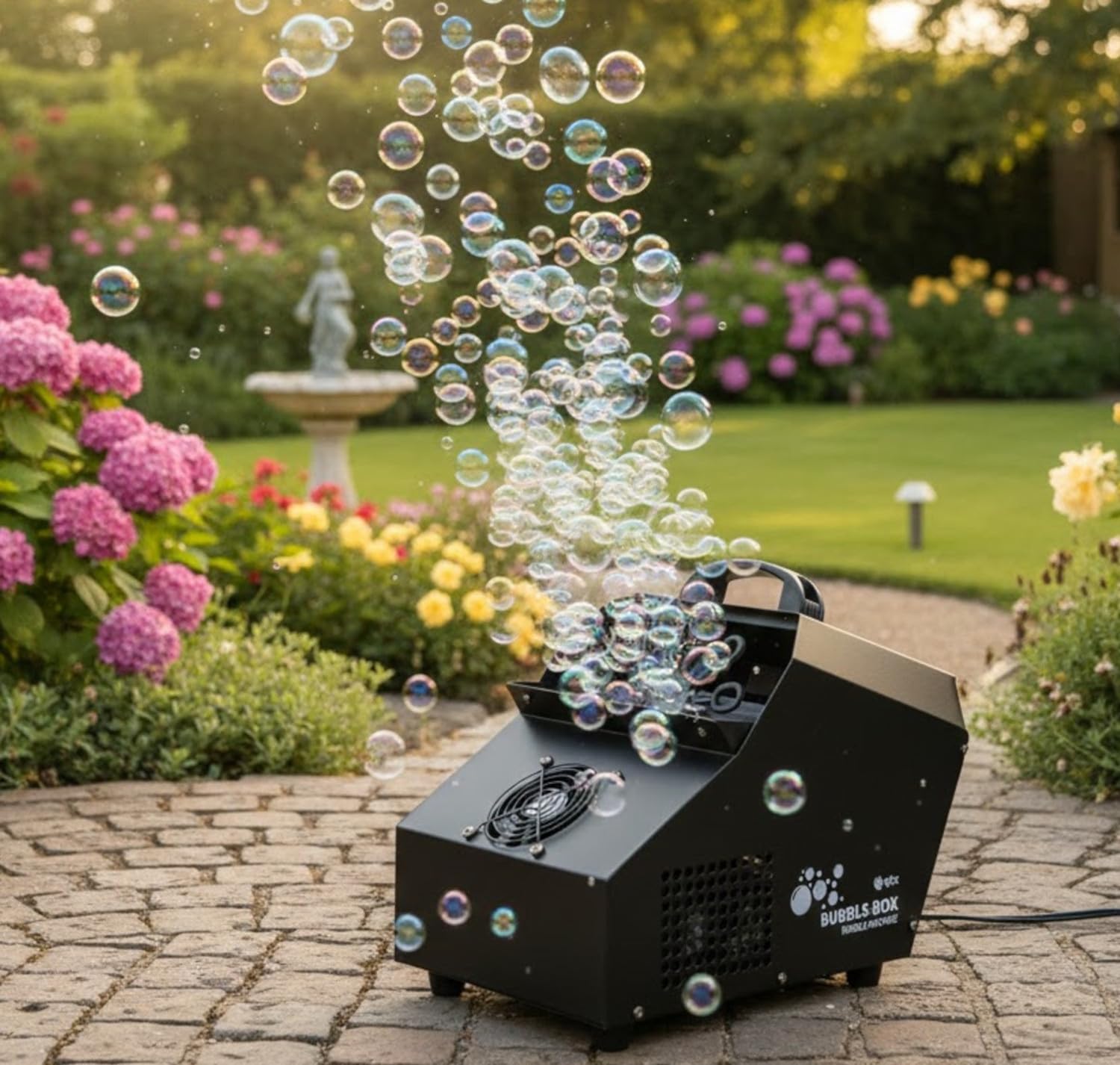Macchina Bolle Professionale Bubble Box con Telecomando Wireless 700ml – Generatore Bolle Alta Produzione per Feste Eventi DJ – 3 Ventole, Struttura in Acciaio, Effetto Scenografico