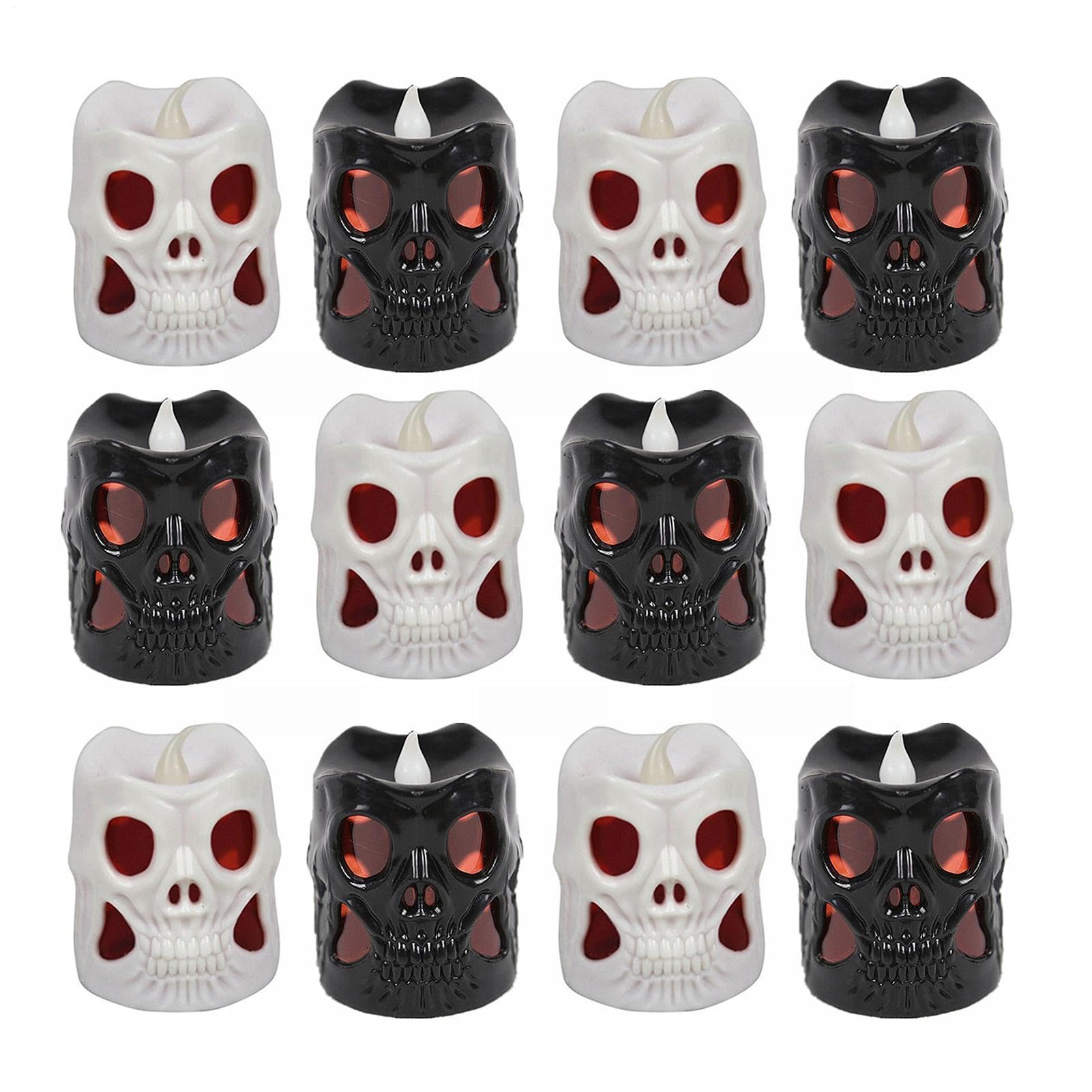 senza fiamma per Halloween, 12 pezzi, notturne spettrali per | Candele Tealight senza fiamma per Halloween, casa, ufficio, appartamento, casa infestata, giardino, cortile, patio