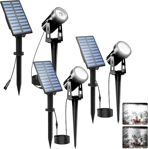 T-SUNUS Paquete de 3 focos solares para paisaje, color blanco, 6000 K, luces solares de jardín IP65, cable impermeable de 9.8 pies, panel solar disponible en Yaxa Venezuela