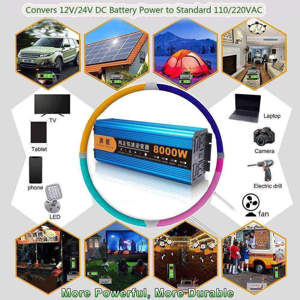 Falownik Czysta fala sinusoidalna 8000 W Przetwornica napięcia samochodowego DC 12 V do 230 V 240 V AC Przetwornica samochodowa Transformator napięcia 12 V 24 V Falownik z wyświetlaczem LCD, 12 V (2