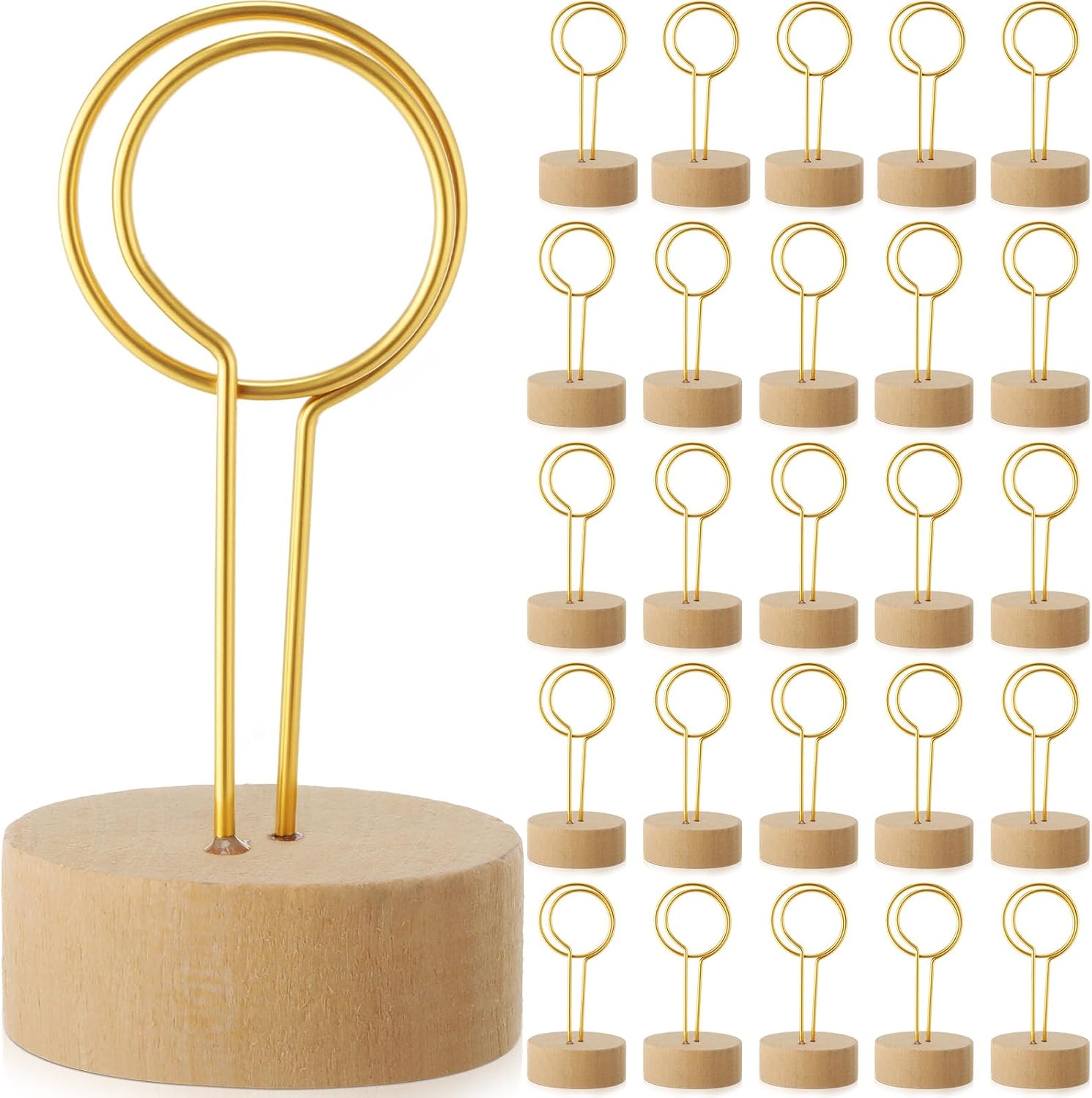 24 Pcs Table Number Holders Metal Wire Wood,Gold,Circle