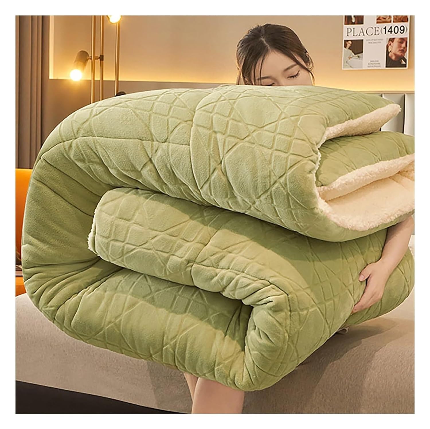 Thickened Double Comforter Winter Coverless Duvet | Soft Fluffy Lamb Fleece Quilt | Beige | Warm Gift Quilt | Double Sided | Soft and Comfortable