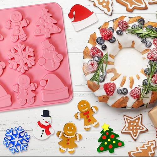 Miniatura 5 de Paquete de 2 moldes de silicona para chocolate de Navidad, bandejas antiadherentes para hornear galletas con elementos navideños para hacer regalos,