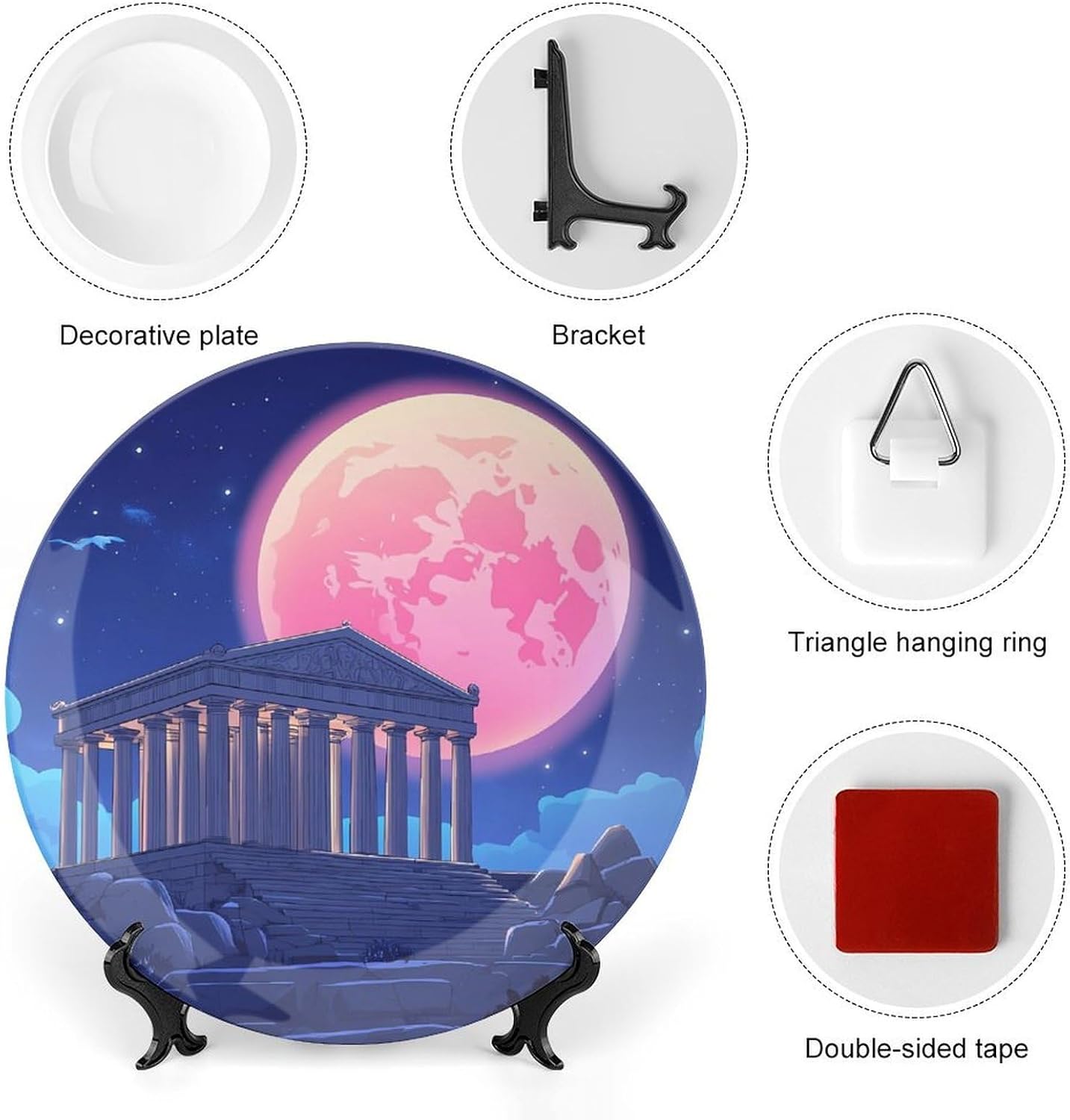 Temple of Aegina Ancient Greece Bone China Decorative Porcelain Plates Dinnerware Ornaments