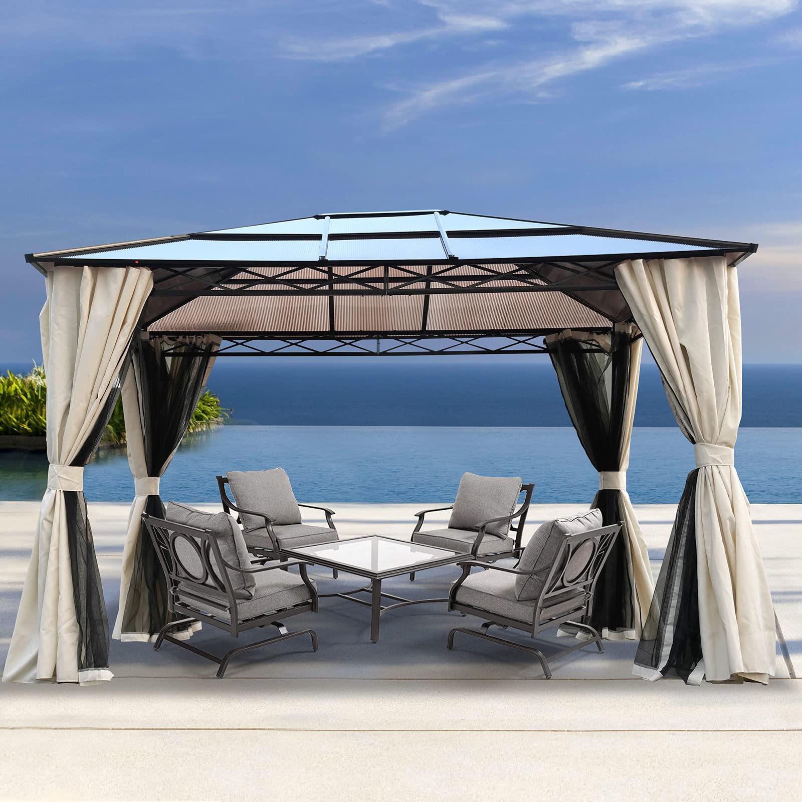 Buy Grand patio 10x12 FT Gazebos, Hardtop Gazebo with Netting and