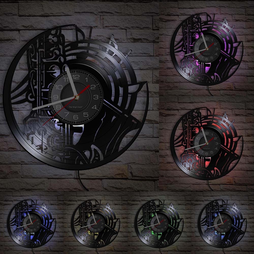 Zegar ścienny LED z instrumentem muzycznym saksofonem, zegar ścienny z płytą winylową z 7 zmieniającymi się kolorami, cichy, nietykający, klasyczna muzyka jazzowa, zegar ścienny do pokoju