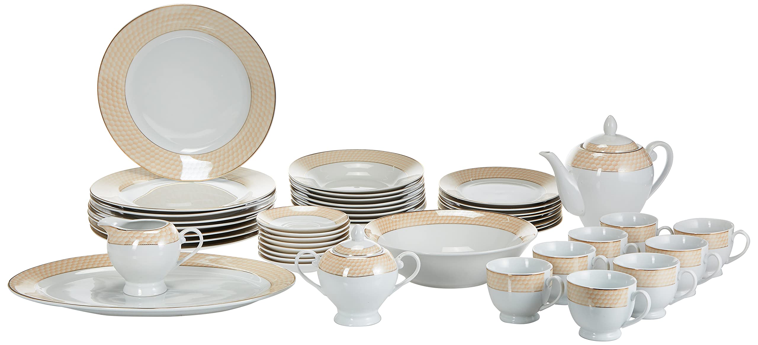 Symphony Decal 47 Pieces Dinner Set, Gold, Round