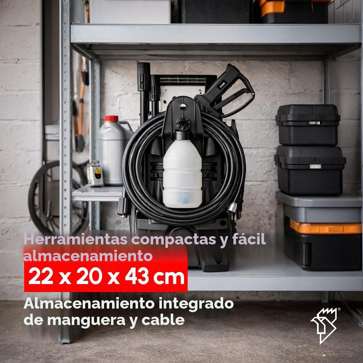 CASALS - Hidrolimpiadora de Alta presión 1400 W con caudal de 375 L/H y 105 Bares de presión | Deposito para detergente hidrolimpiadora | Pistola de Agua a presión Ideal para Suelo terraza Exterior