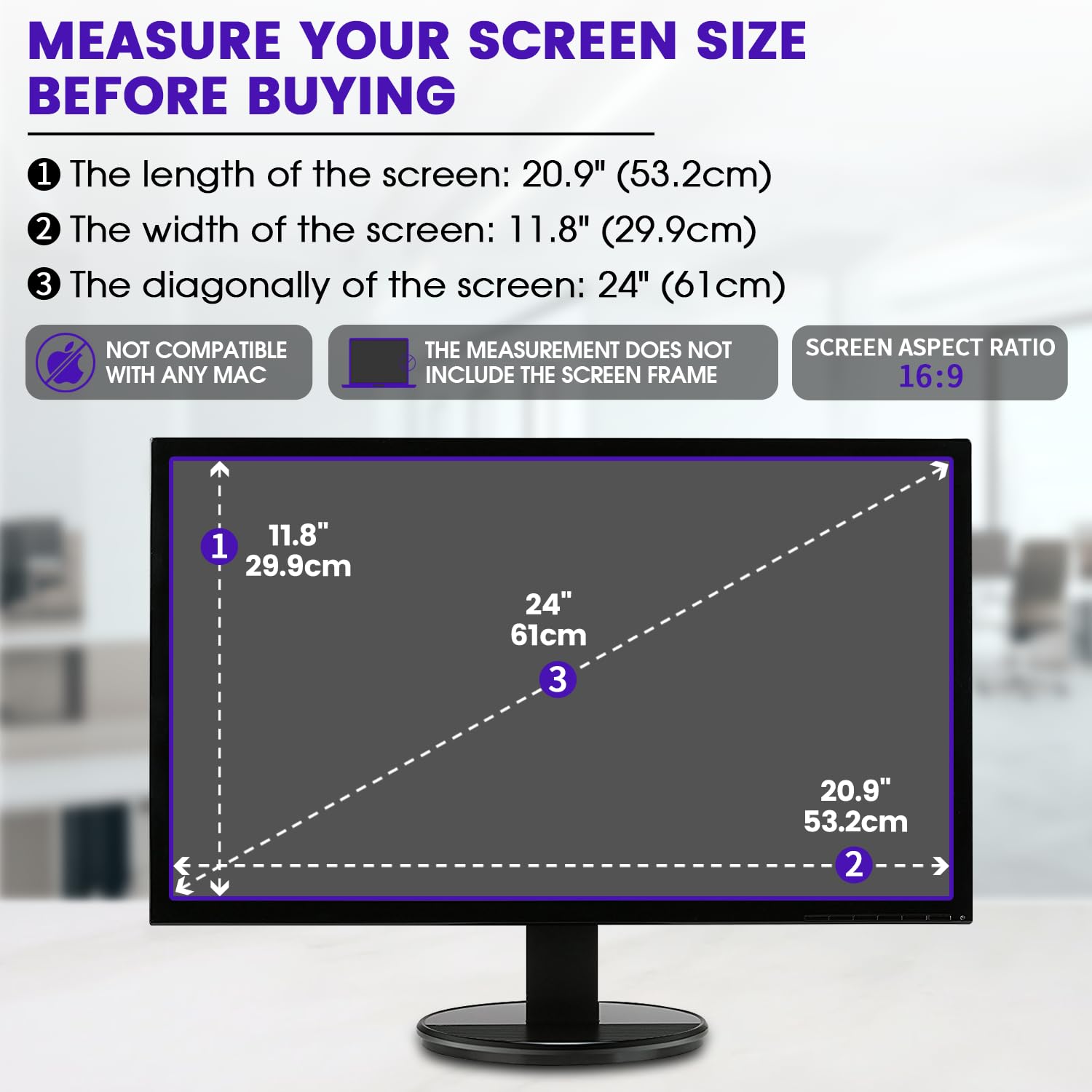 Protector de pantalla antiluz azul de 24 pulgadas para monitor de pantalla ancha de 16:9, mate, antirreflejo, compatible con escritorio Sceptre/HP/KOORUI/Dell/ViewSonic/BenQ/LG de 24 pulgadas 7