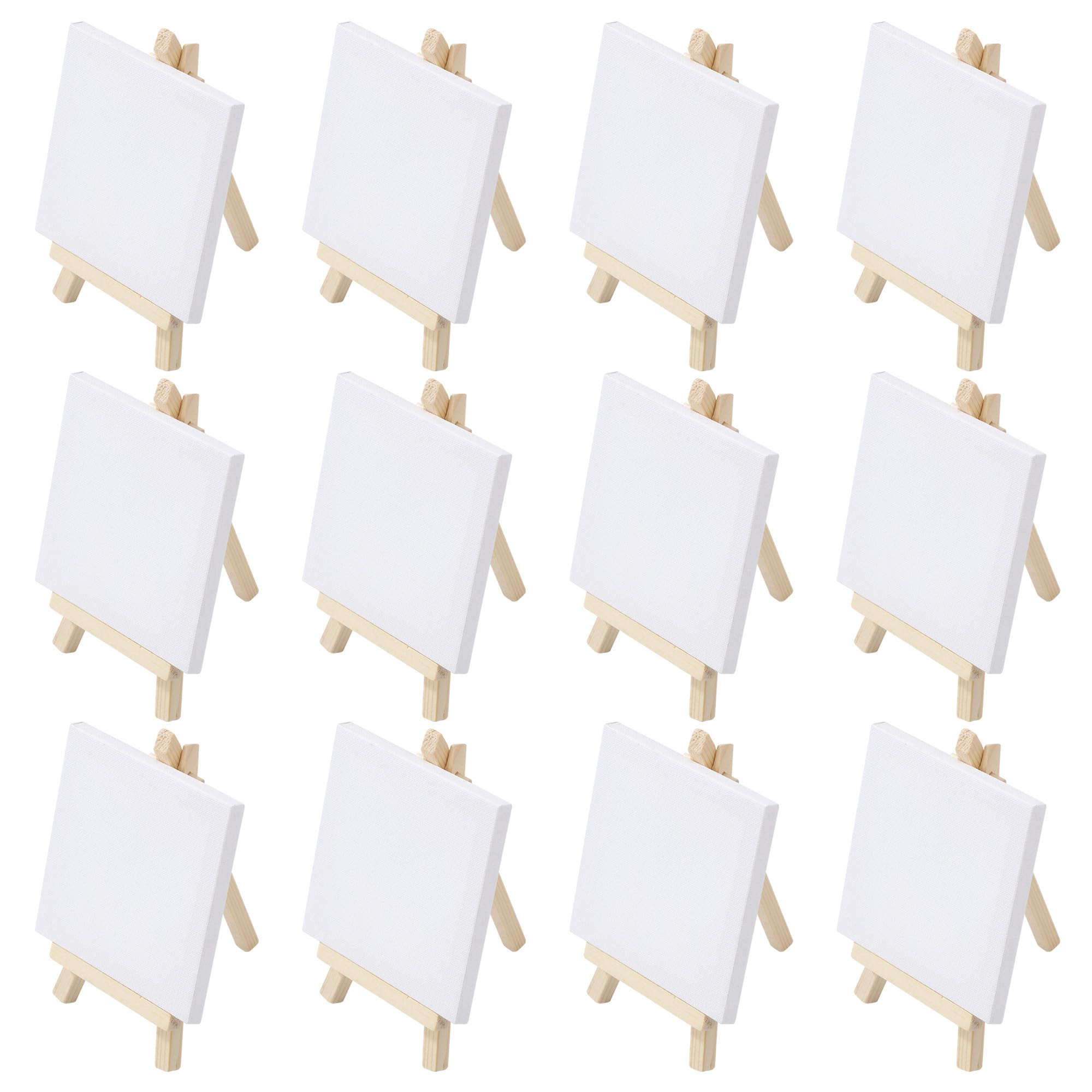 12 Pieces Mini Canvas Mini Easel Set Wooden Easel Decorative 10 x 10cm