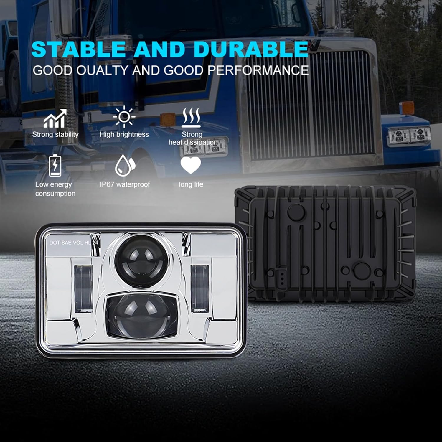 4 PCS DOT 4x6 Inch LED Headlights Rectangular Replacement H4651 H4652 H4656 H4666 H6545 Headlights for Chevrolet S10 C10 Ford Probe Kenworth T800 W900 Peterbilt Oldsmobile(4 pcs Chrome)