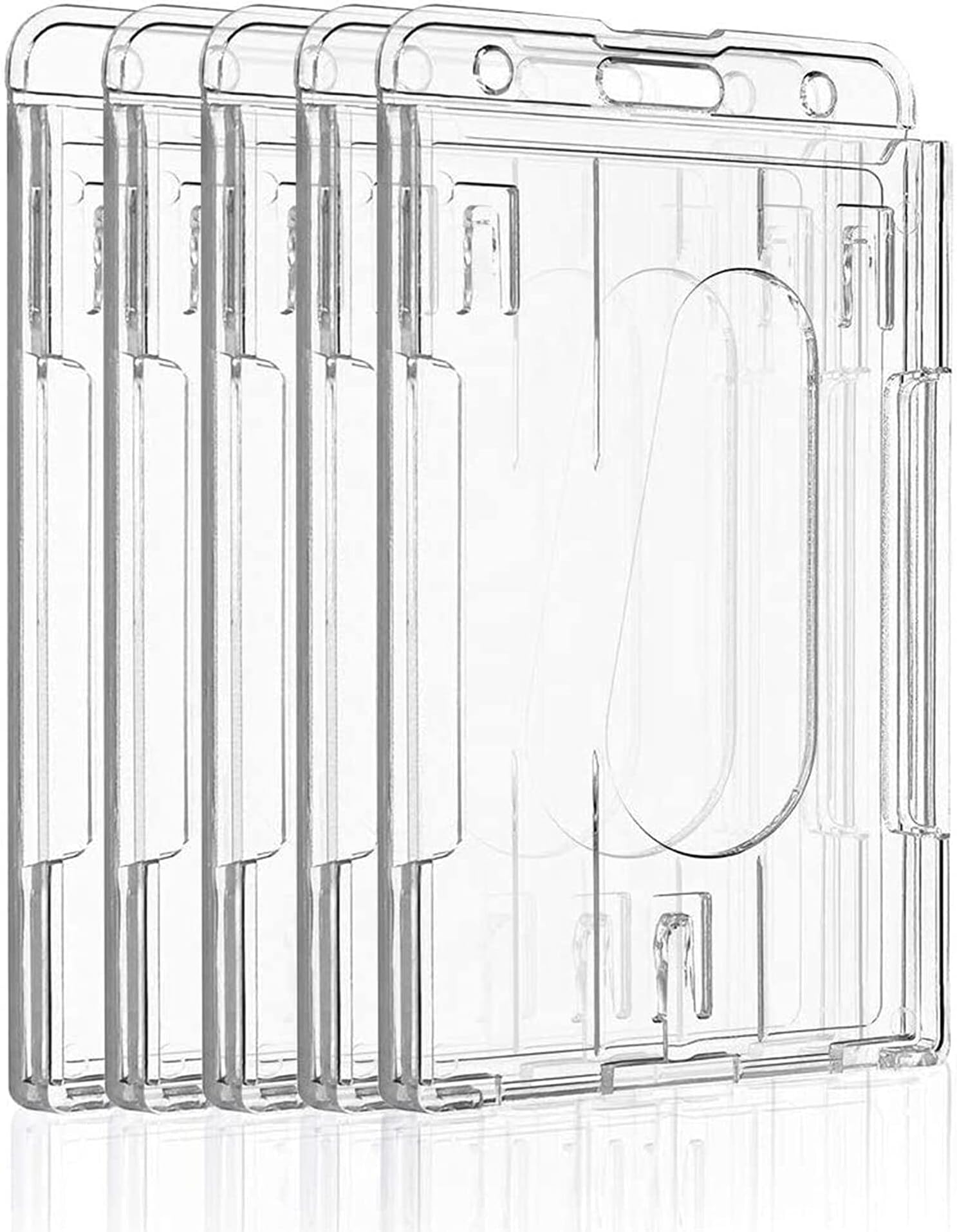 DELFINO Card Protector, Vertical 2 Card Badge Holder Transparent Plastic ID Credit Card Protector with Thumb Slot, Rigid PC Transparent Material,10 Pack
