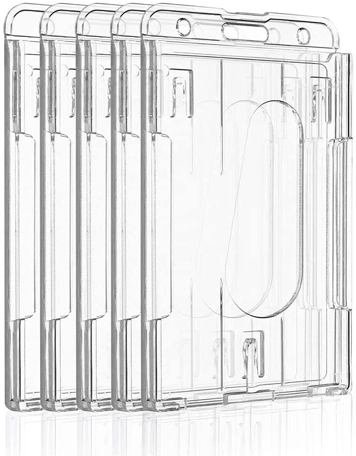 DELFINO Card Protector, Vertical 2 Card Badge Holder Transparent Plastic ID Credit Card Protector with Thumb Slot, Rigid PC Transparent Material,10 Pack