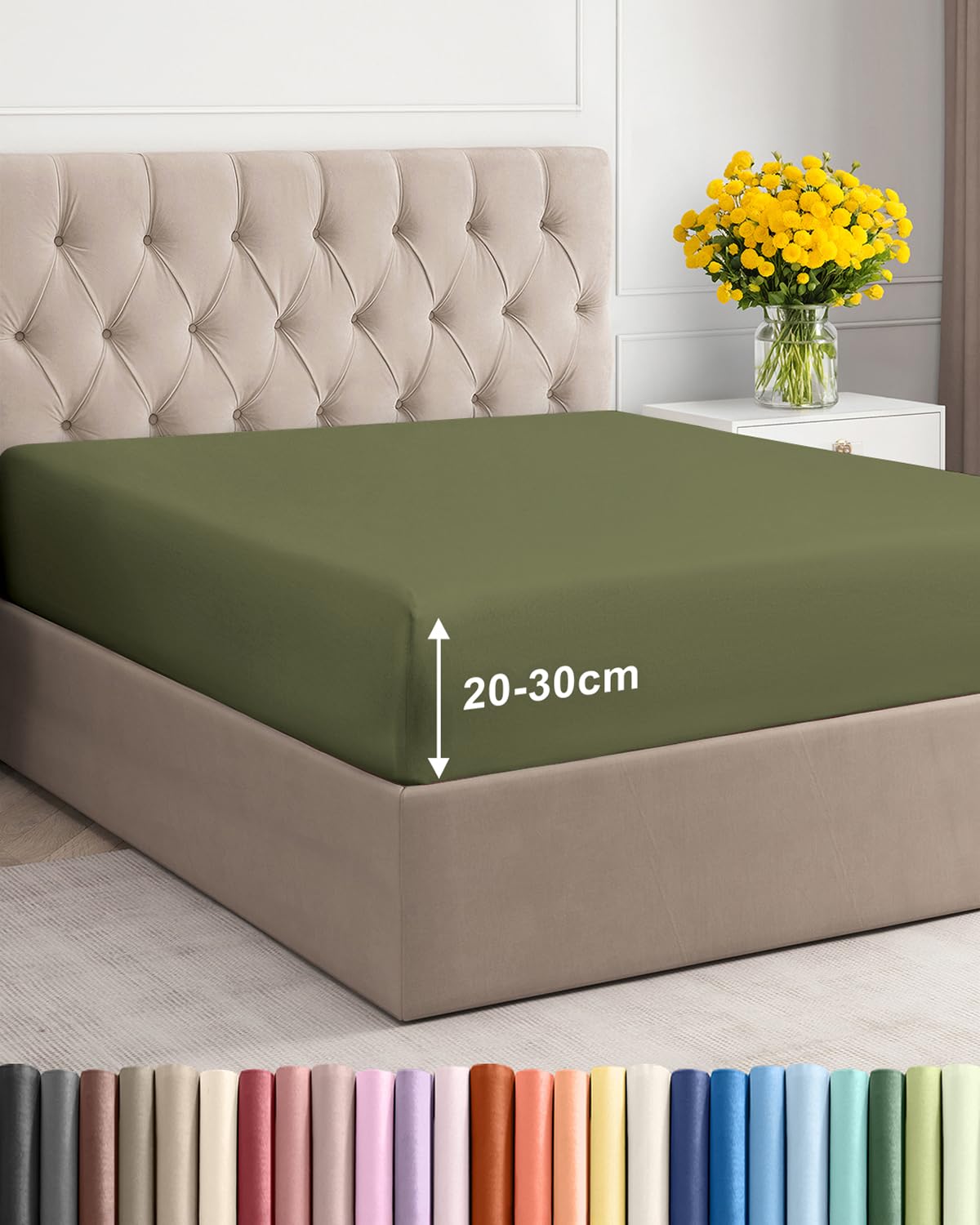 Fitted Sheet King 150x200cm, Sage Green - Deep Pocket 30cm (12") - Non Iron Soft Brushed Microfibre - Machine Washable - Fade & Shrink Resistant - OEKO-TEX Certified - Breathable - Easy Care - Soft